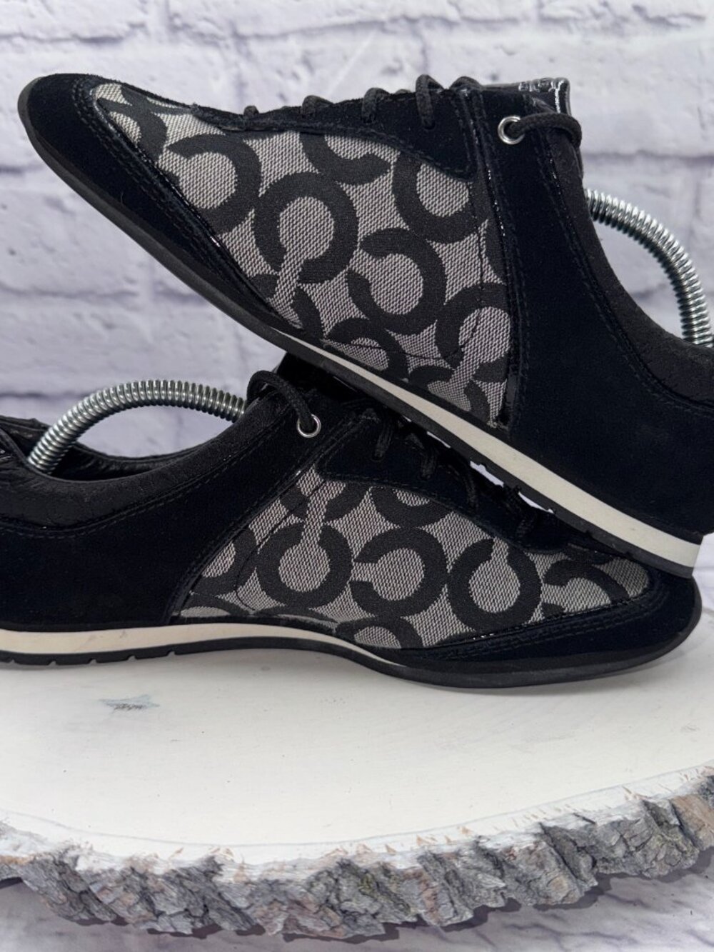 Coach Shoes Womens 7M Kelbie Casual Low Sneakers Black Suede Lace Up Flats - Picture 9 of 12